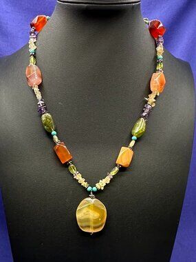 Sterling Natural Stone Semi-Precious Gem Necklace